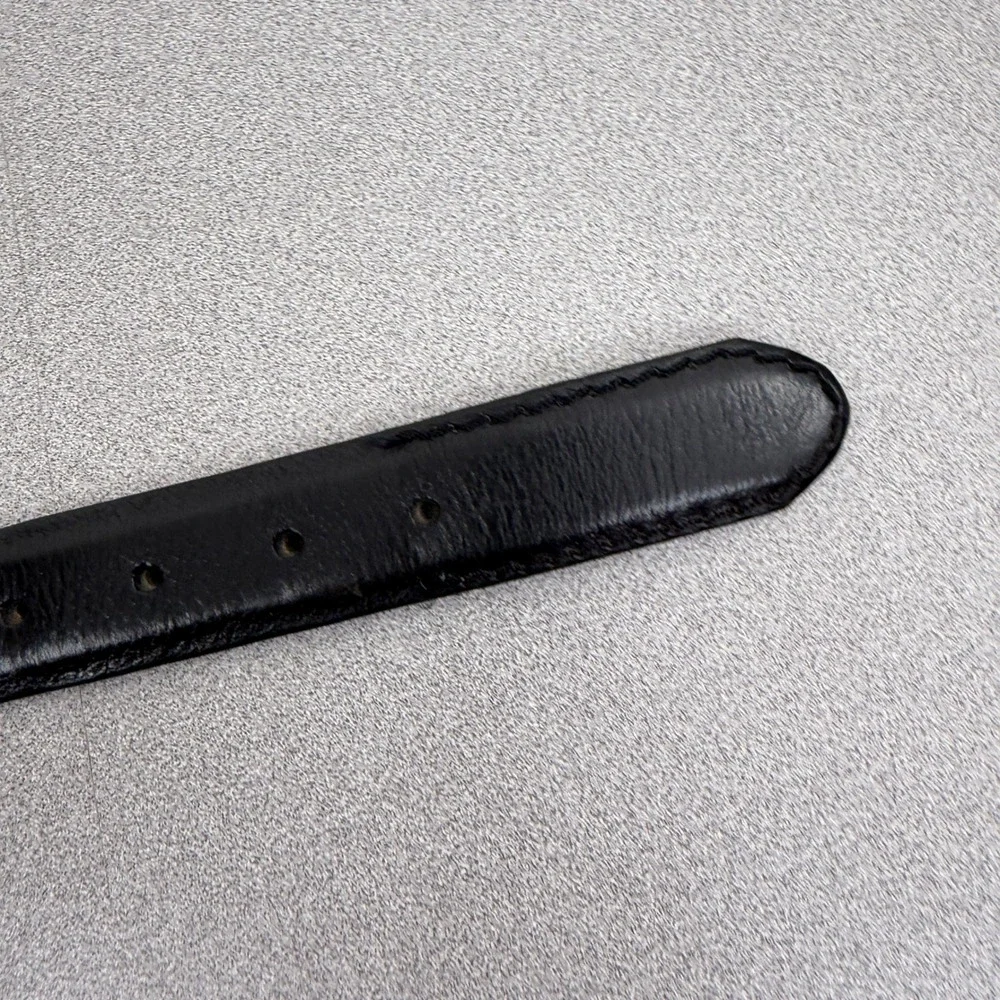 Eddie Bauer Belt Mens 42 Black Genuine Leather Made in USA Silver Buckle